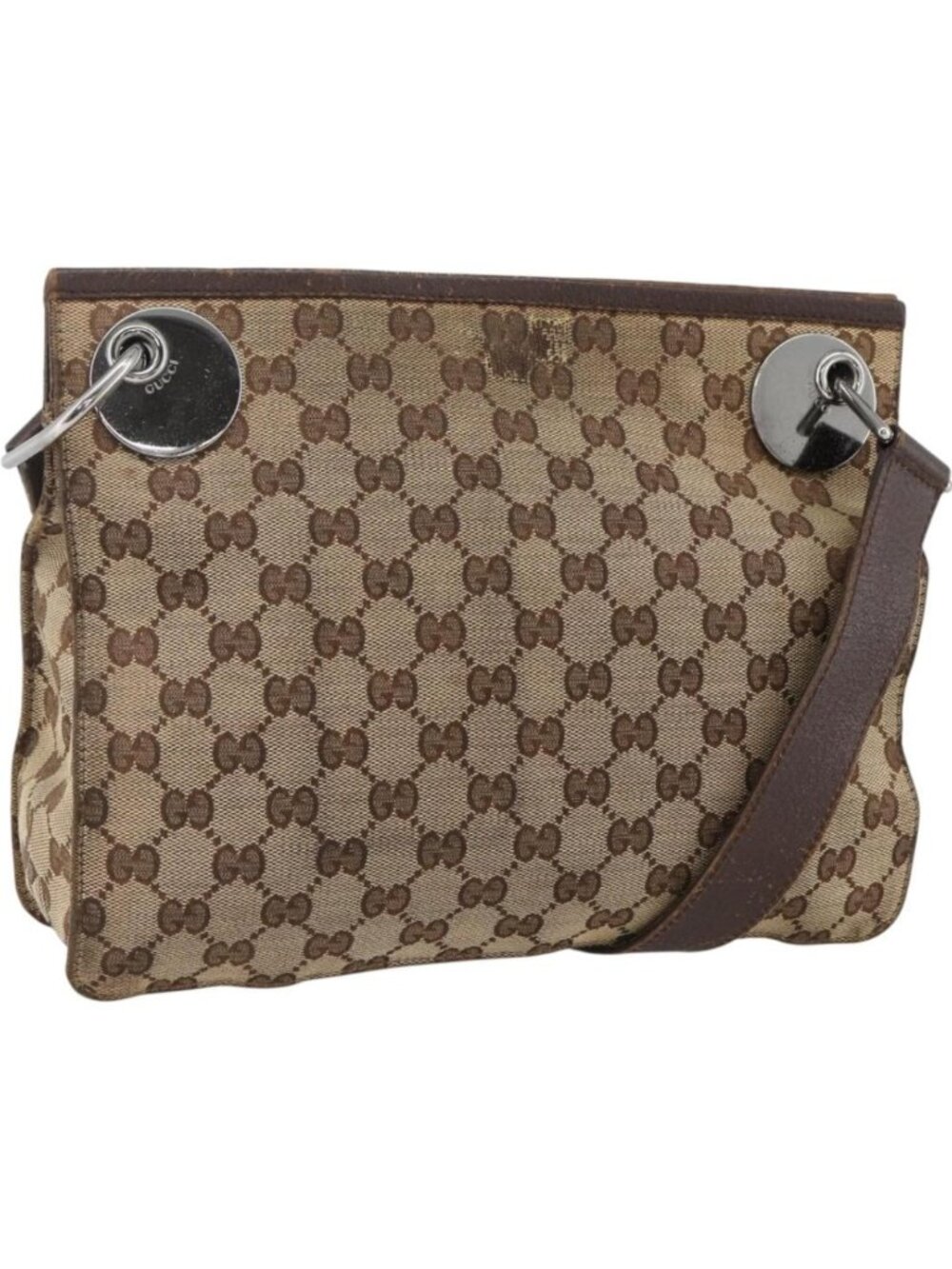 GUCCI GG Canvas Shoulder Bag Beige Silver 120841